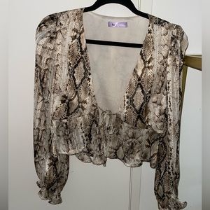Bobbi & Rocco snake skin front tie long sleeve top